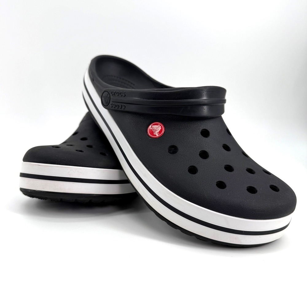 Crocs Crocband Clog Mens 10 Black White Sporty Casual Slip On Comfort 11016